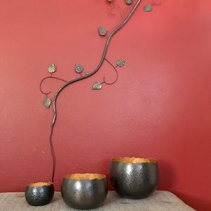 Crate&Barrel set of 3 hammered bowls copper look